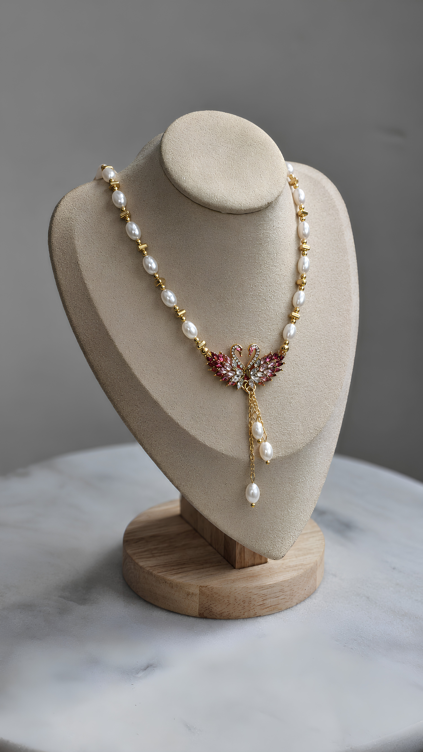 The Hans Pair Crystal Swan Lariat