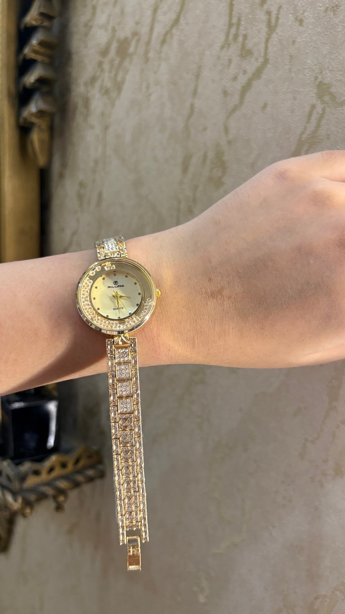 The Aura Princess-Cut Gold Bangle Watch