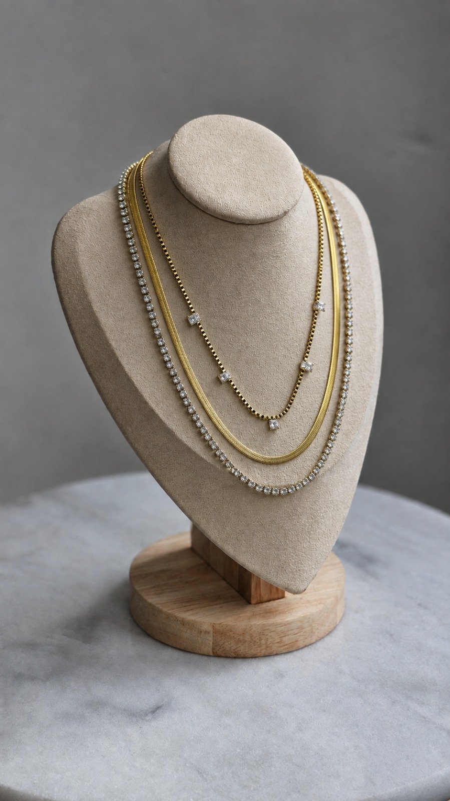 The Trio Layered Herringbone & Tennis Chain