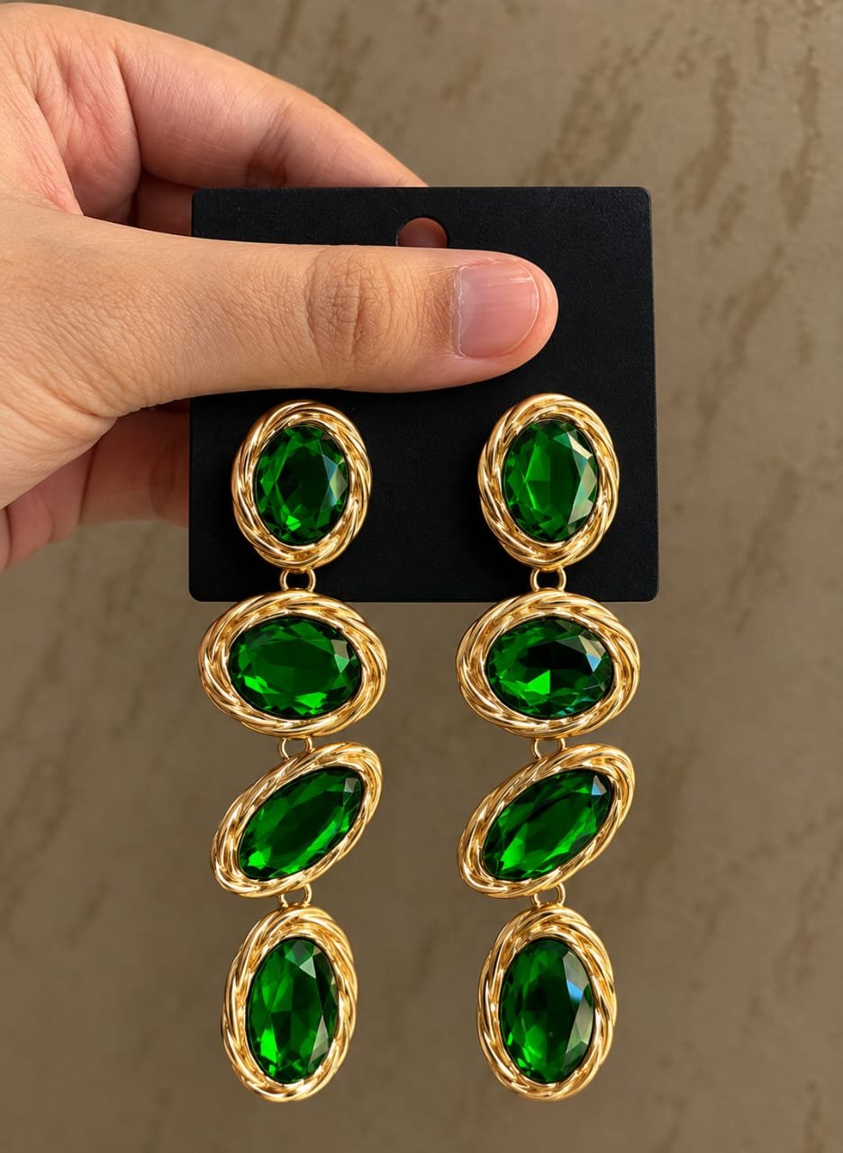 Emerald Cascade Twisted Oval Drops