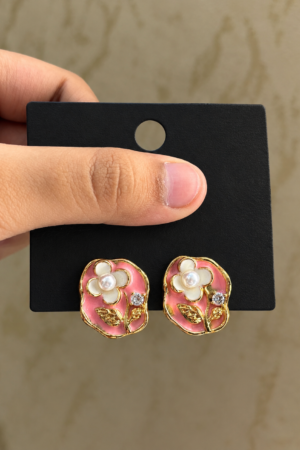 Fleur Enamel Pearl Stud Earrings