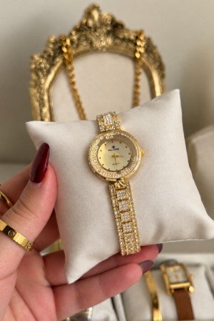 The Aura Princess-Cut Gold Bangle Watch