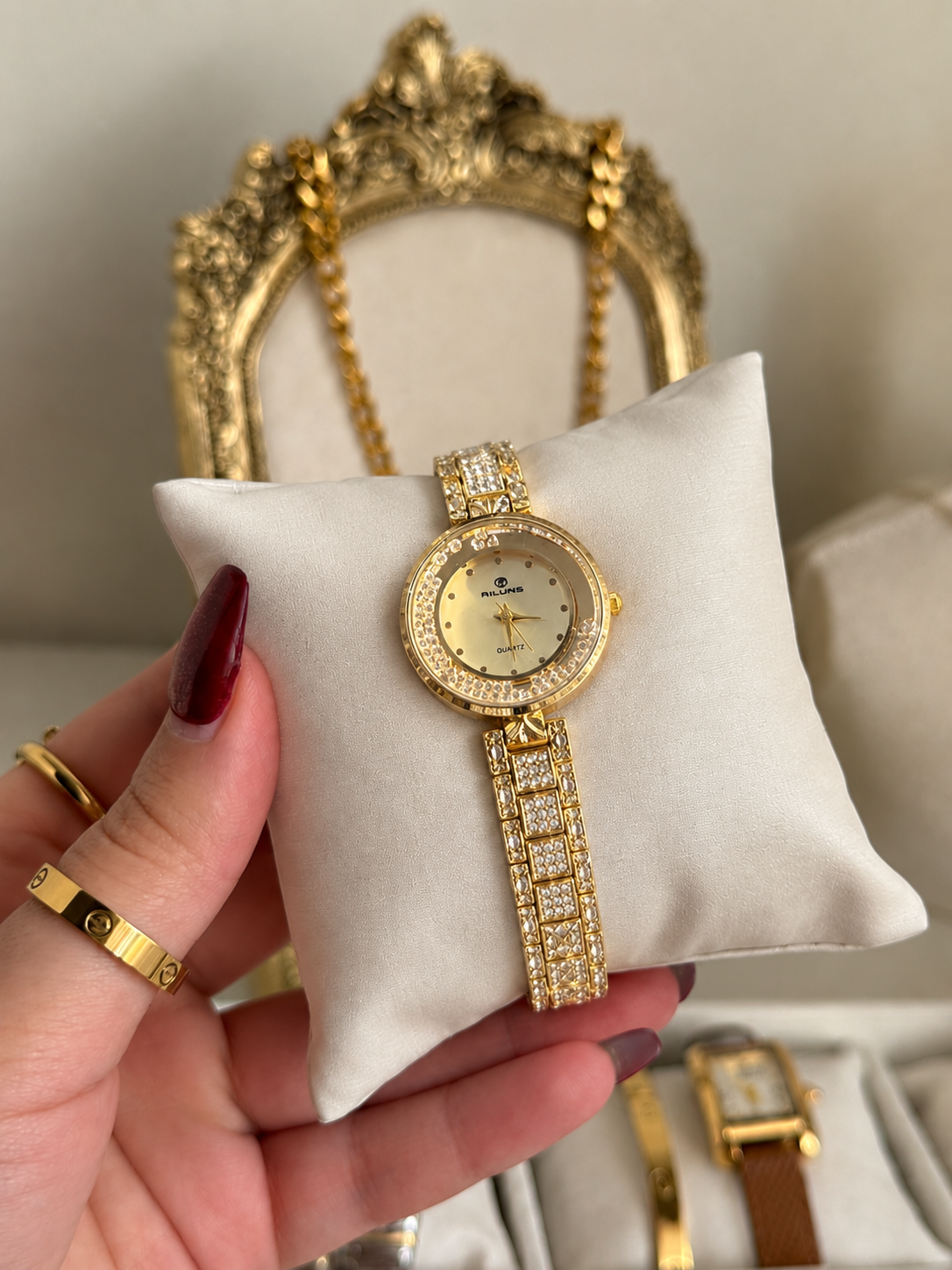 The Aura Princess-Cut Gold Bangle Watch