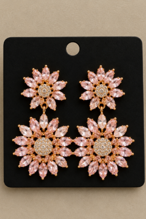 Blush Dahlia Crystal Drop Earrings