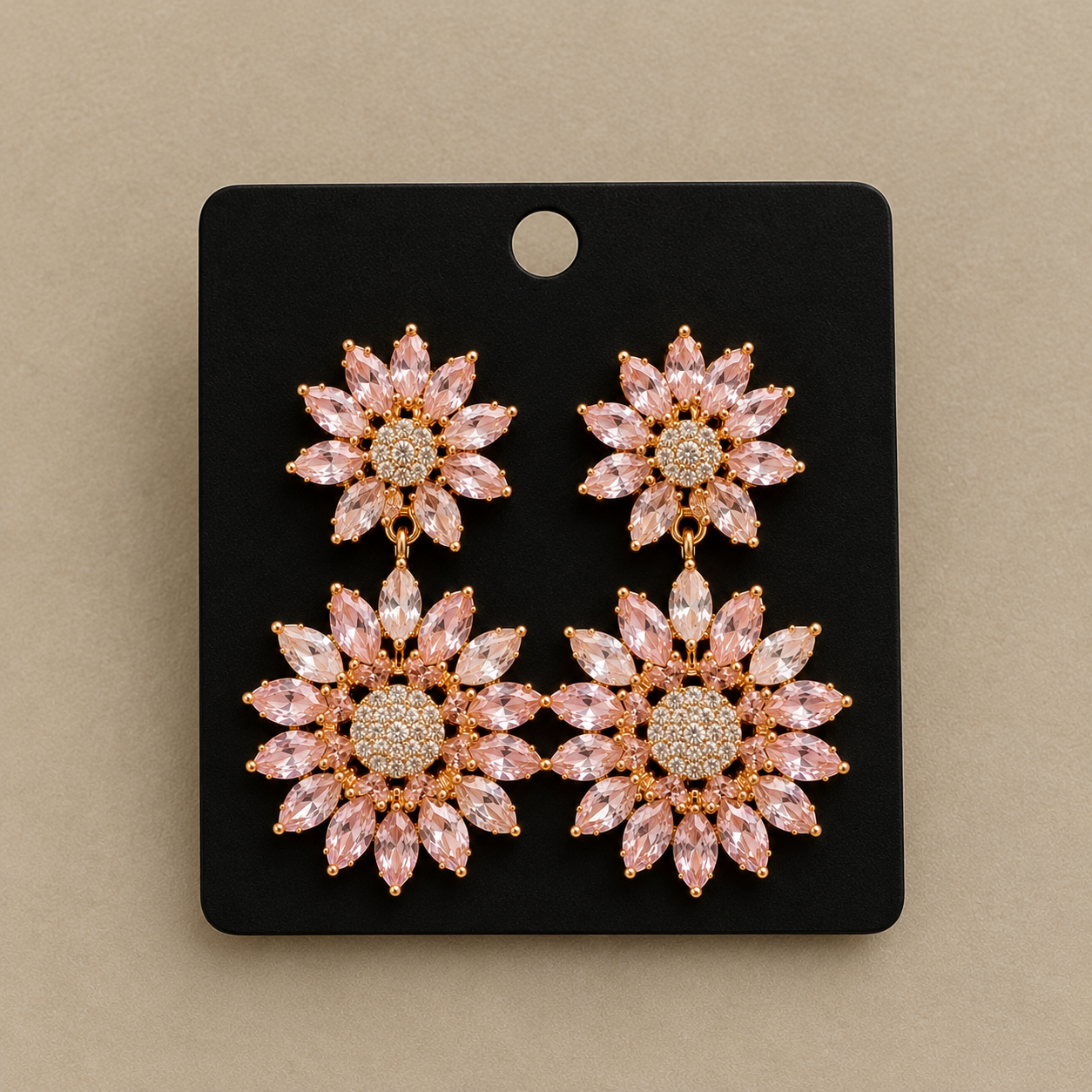 Blush Dahlia Crystal Drop Earrings