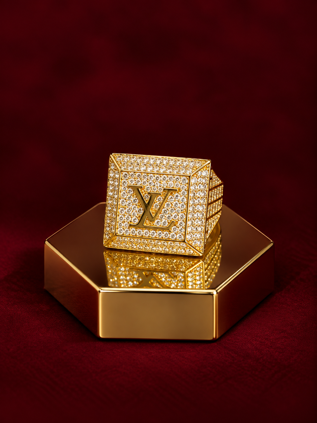 The Square Pave Monogram Signet Ring