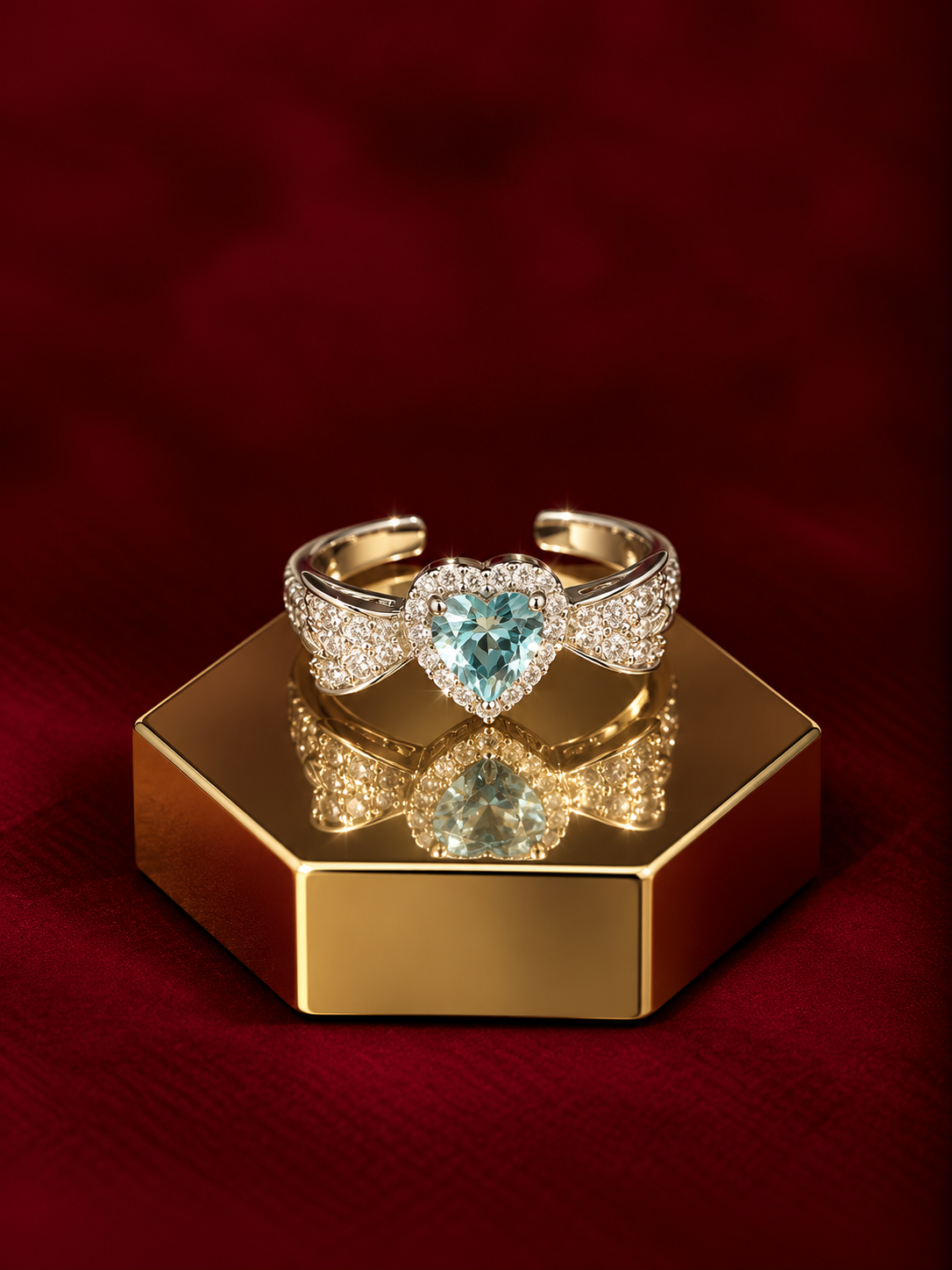 The Aqua Heart Winged Ring