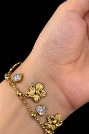 The Floral & Heart Charm Layered Bracelet