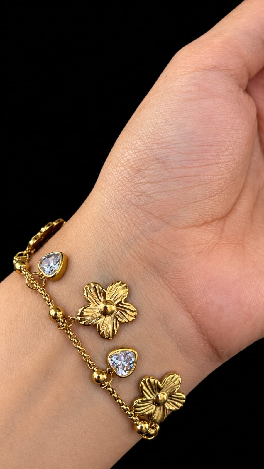 The Floral & Heart Charm Layered Bracelet