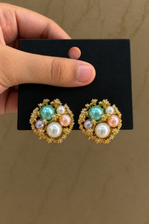 The Multi-Pastel Pearl Cluster Earrings
