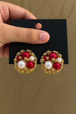 The Crimson & Pearl Cluster Statement Earrings