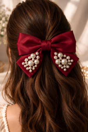 The Crimson Pearl Bow Clip