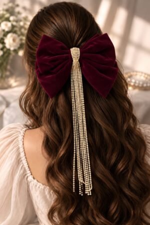 The Velvet Pearl Streamer Bow Clip