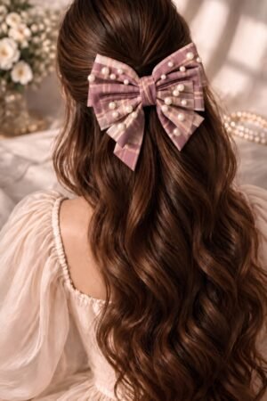 The Plaid Pearl Bow Clip