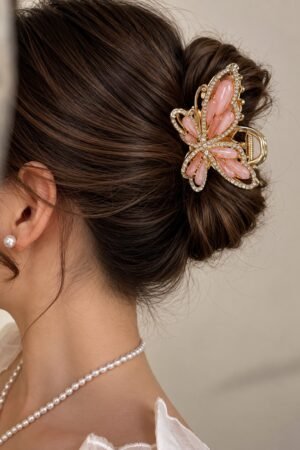 The Rose Quartz Butterfly Hair Claw