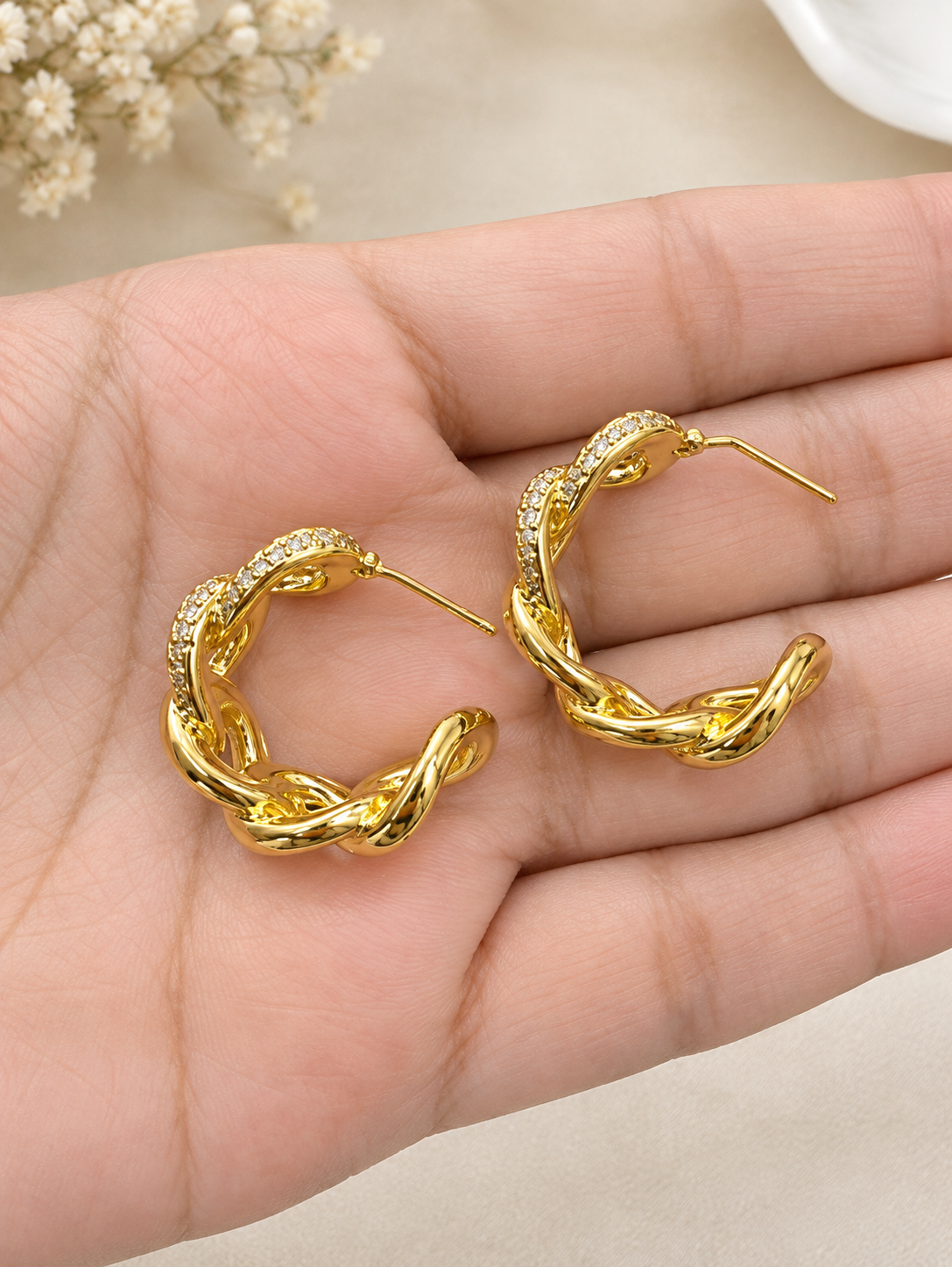 The Golden Pavé Chain Earrings - Image 2